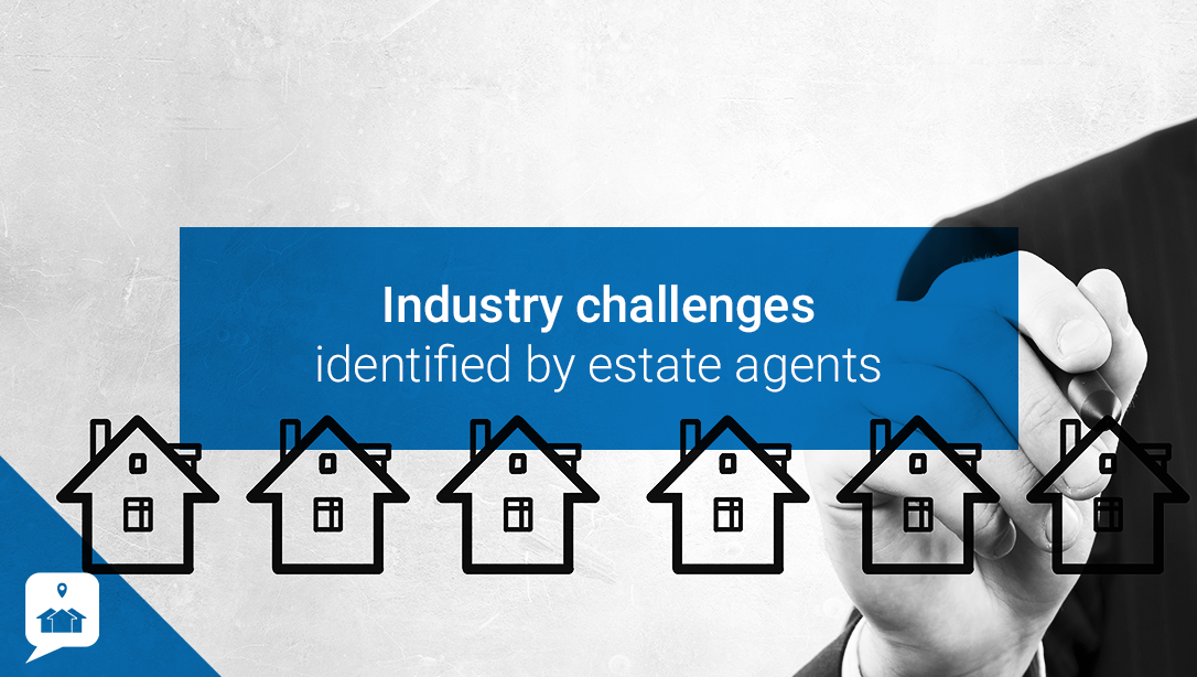Black and white image of houses being drawn with 'Industry challenges identified by estate agents' written on it