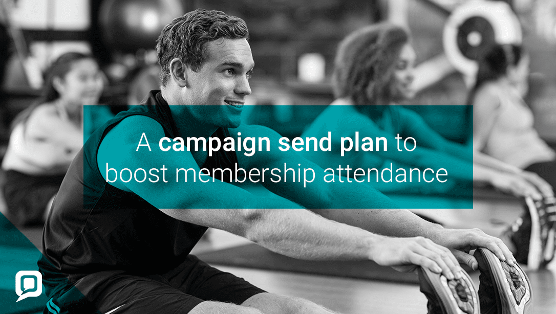 Black and white image of people stretching at the gym 'A campaign send plan to boost membership attendance